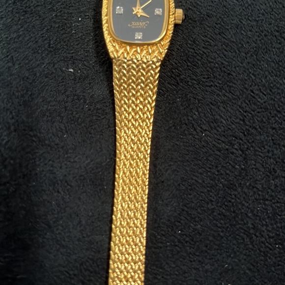 Xavier Quartz Vintage Watch - Gold Braided - Diamond Face - No numbers - Picture 3 of 4